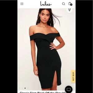 Lulu’s Classic Glam blue off-the-shoulder zip back leg slit body con dress